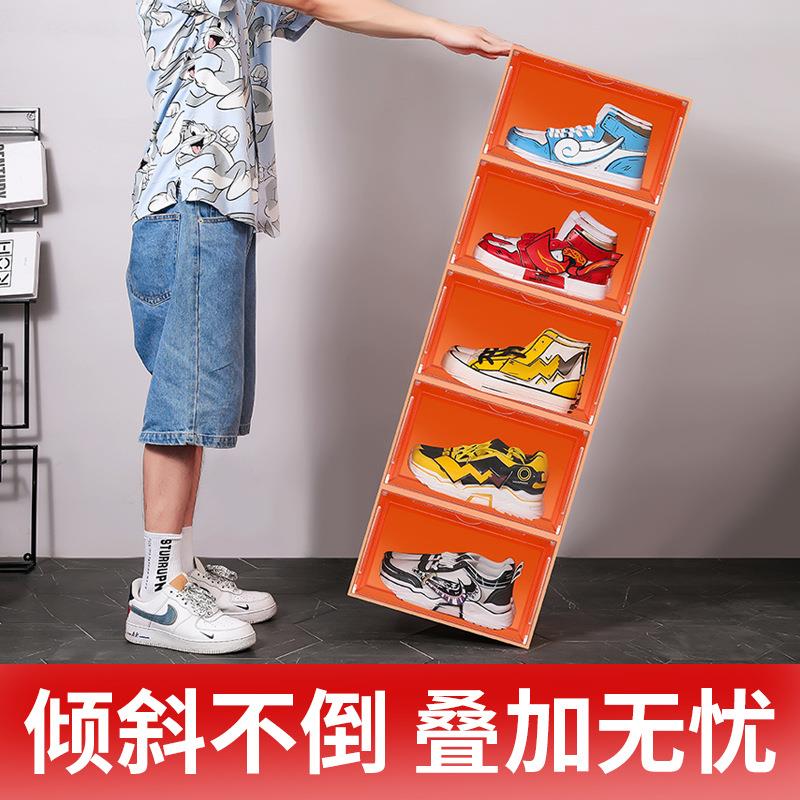直销新款新款加厚透明鞋盒侧开收纳盒防尘磁吸门蓝球鞋盒鞋柜展示