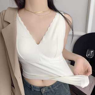 直销新款 保 秋冬保暖背心女德绒加绒加厚乳胶垫固定杯无痕修身 大码