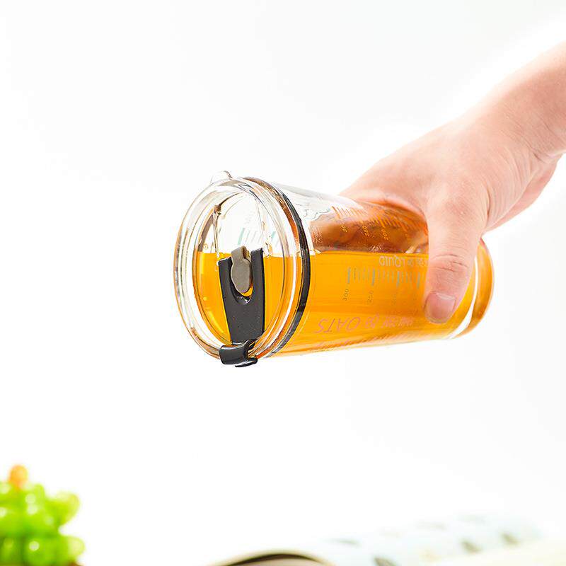 直销新款欧式早餐杯燕麦牛奶杯刻度小清新水杯玻璃杯子家用带盖勺