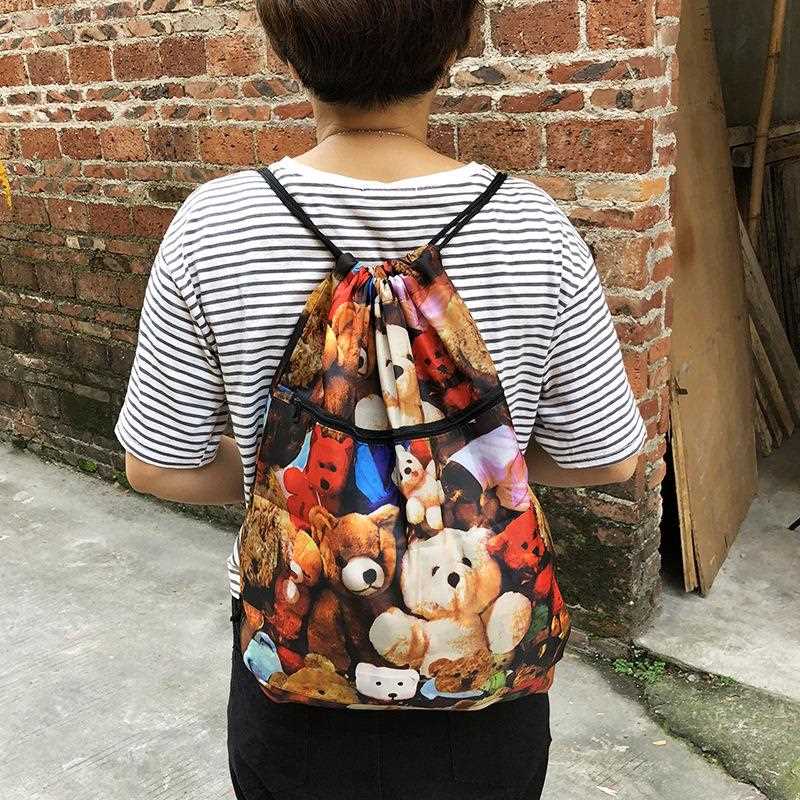 直销新款折叠印花轻便双肩包束口袋 抽绳户外防水大容量旅行背包