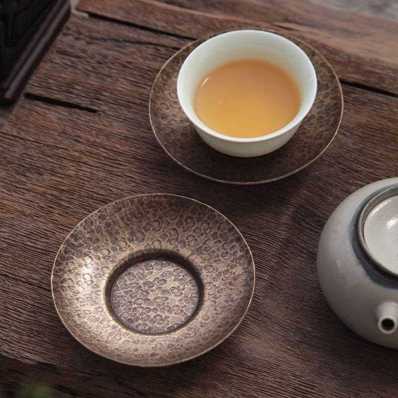 直销新款日式茶杯垫复古小茶托纯铜茶杯托隔热茶壶垫仿古杯托功夫