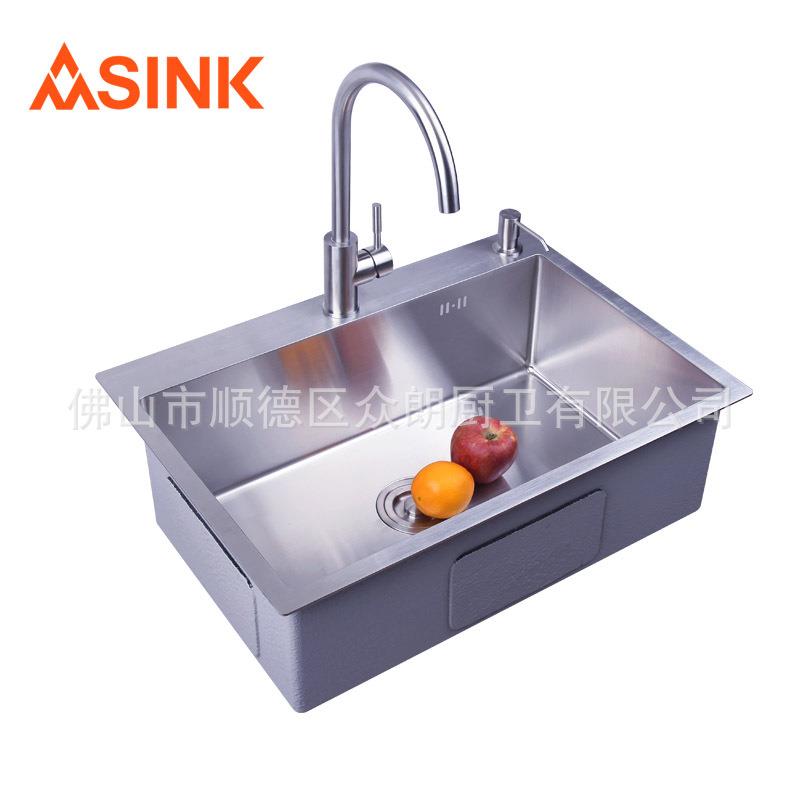 直销新款304不锈钢手工盆单盆加厚边厨房洗菜盆水槽单槽6848T1家