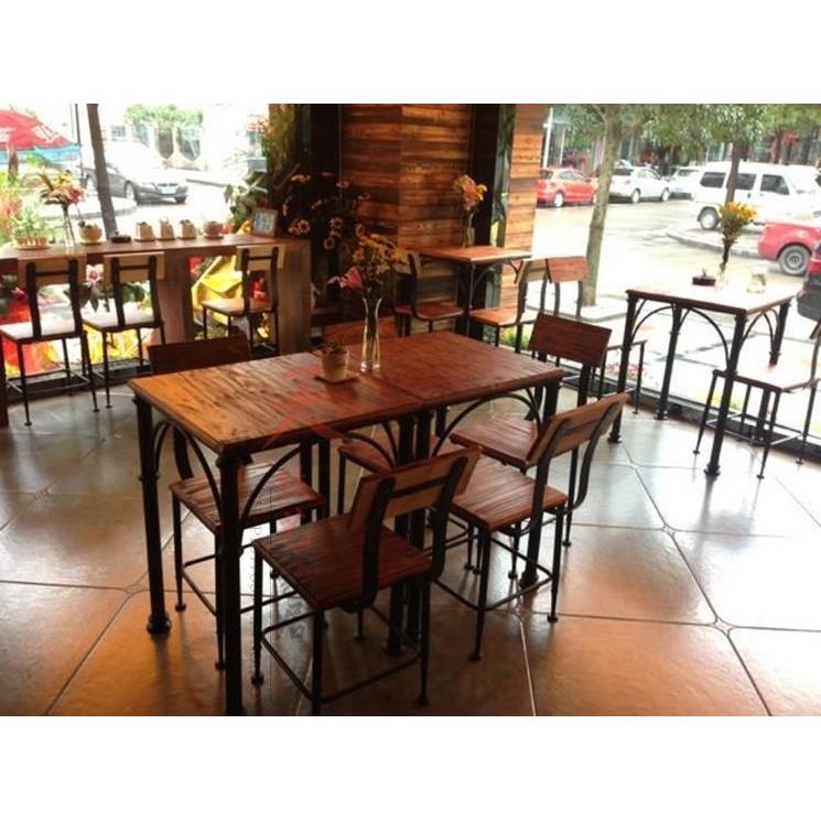 直销新款美式复古铁艺实木餐桌椅组合奶茶店小吃店餐厅桌椅咖啡厅