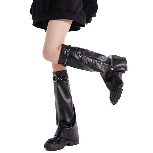 天仙可拆卸皮腿套黑色pu皮质袜套y2k白色加大码靴筒套亚文化显瘦