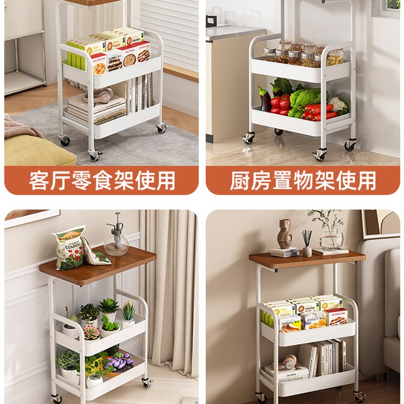 热销中古风小推车茶几客厅家用沙发边几移动落地零食置物架床头收