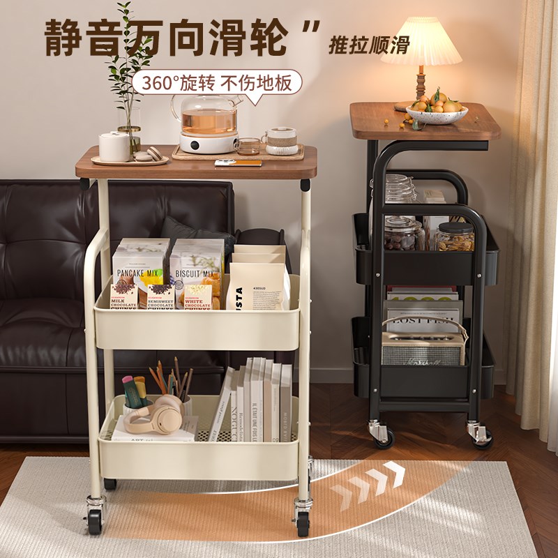 热销中古风小推车置物架复古茶几床头移动餐车客厅沙发边几零食收