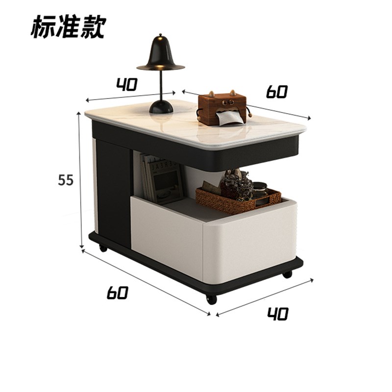 热销全实木岩板升降茶几多功能客厅沙发可移动带万象轮边几可储物
