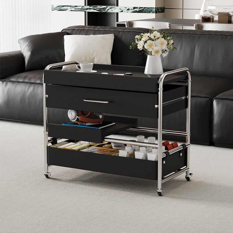 热销威展实木边几现代简约风家用沙发边几客厅可移动多功能推车小