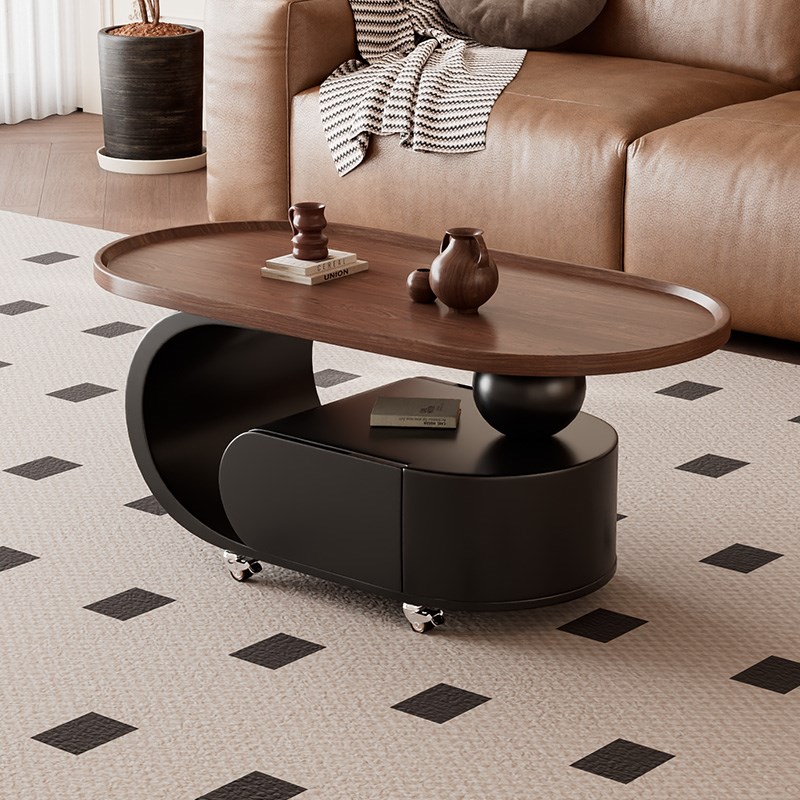 热销中古风客厅家用可移动小茶几沙发边几椭圆形实木小户型储物小