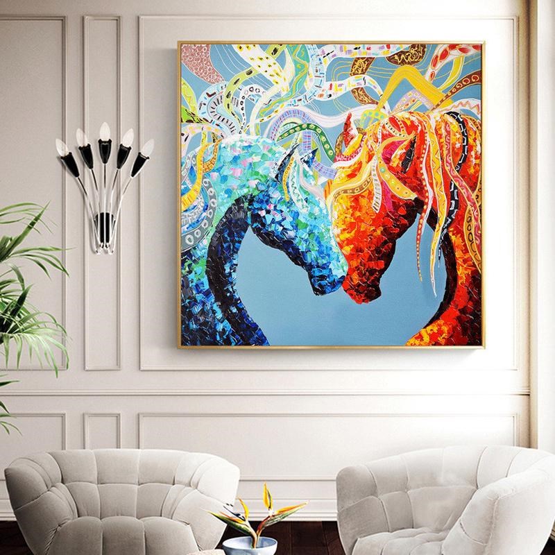 热销彩色马头装饰画办公室大尺寸艺术挂画表现主义大气样板间抽象