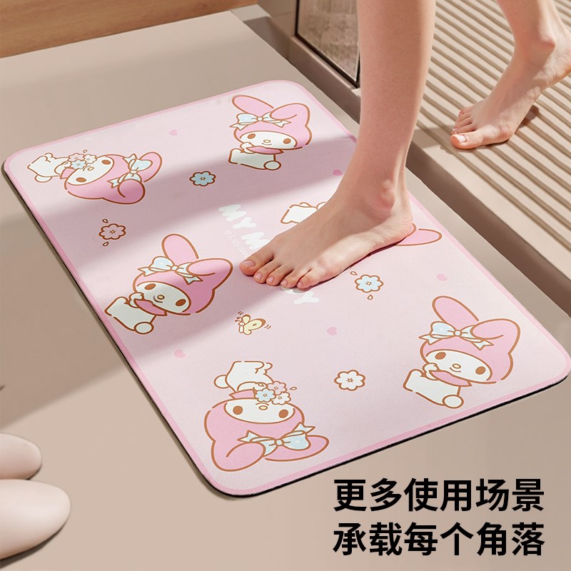 热销三丽鸥厨房地垫2025新款防滑防油地毯浴室入户脚垫硅藻泥吸水
