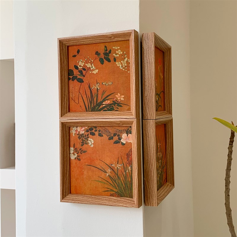 热销中古风复古花卉绿植油画中式复古客厅摆设装饰画正方形书房挂图片