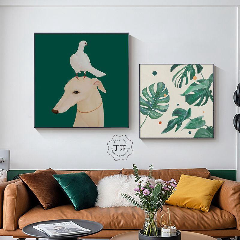 热销北欧卧室装饰画可爱卡通羊驼动物儿童房男孩女孩床头挂画客厅图片