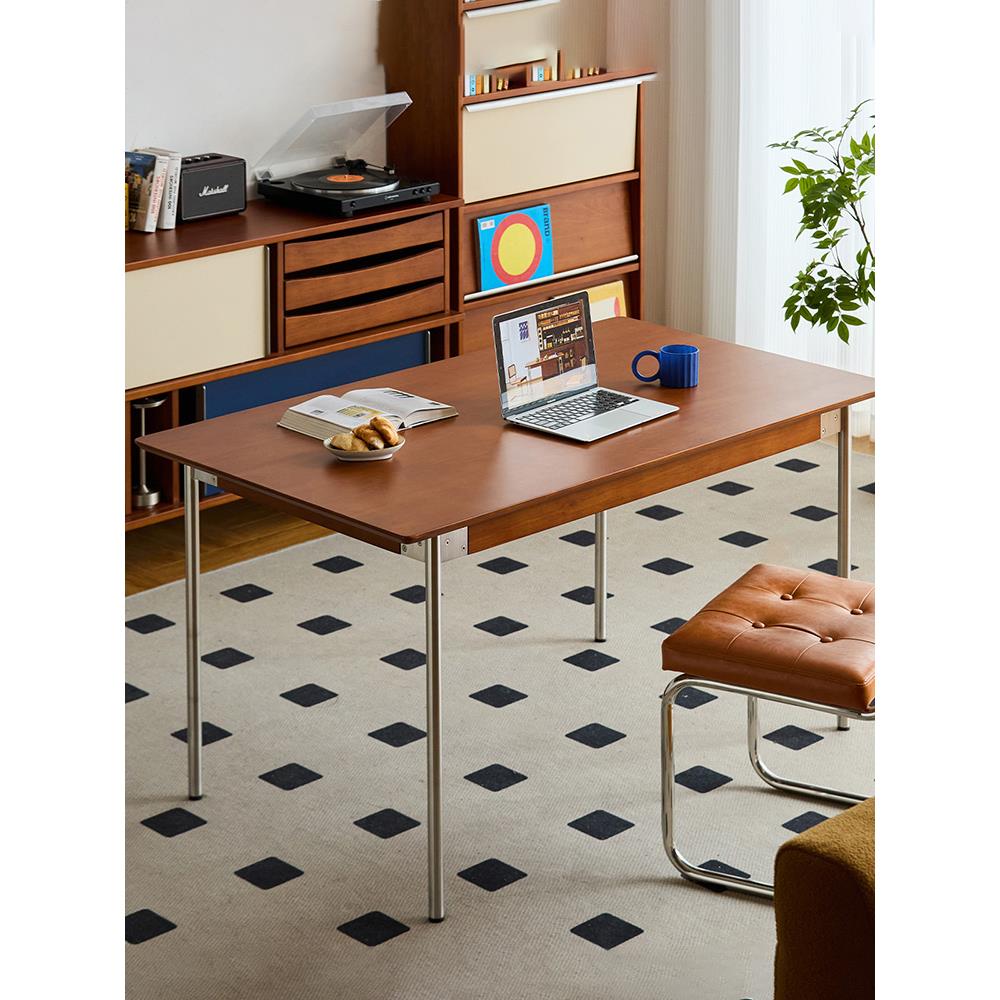 家用中古风实木餐桌北欧日式小户型餐厅长方形简约咖啡饭桌椅组合