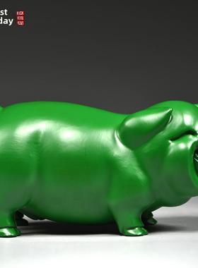 绿色木猪饰品实木雕刻十二生肖木小猪吉祥物装饰木工艺品