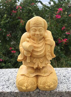 崖柏黄杨木雕刻大黑天佛门护法实木七福神财神客厅送礼工艺品佛像