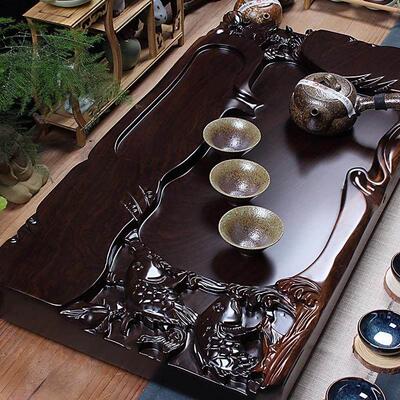 中式底蕴手工精制弘泰黑檀木茶盘整块实木茶盘鸡翅原红花梨海托功