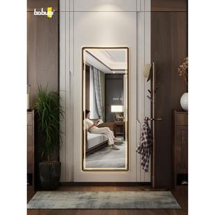 中世纪黑胡桃梳妆镜可充电镜子家用壁挂式智能全长镜子Led壁挂式