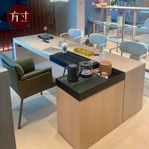 宋式美学原木色茶桌椅现代简约实木茶台高端茶馆泡茶桌办公室茶台