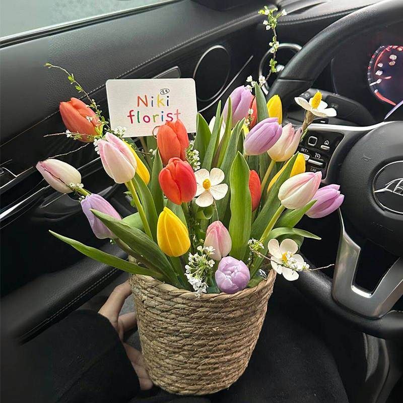 永生花郁金香花篮抱抱桶花束送闺蜜高级彷真香皂花毕业节生日礼物