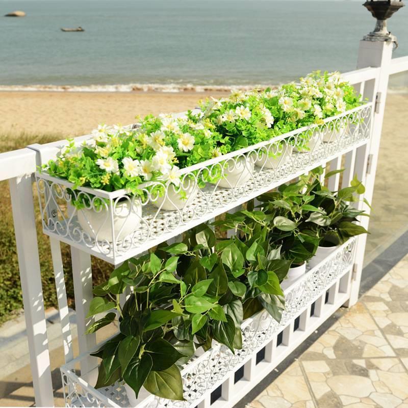 铁艺栏杆花架护栏悬挂花架阳台挂式双层花盆架壁挂盆栽多肉花架子