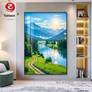 治愈系山水风景装饰画青山绿水走廊玄关挂画餐厅壁画阳光树木森林