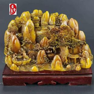 仿玉石寿山石田黄石富水长流客厅办公室玄关摆件家居装饰山水摆件