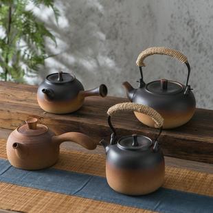 家用电陶炉煮茶壶茶具烧水炉陶瓷烧水壶侧把煮茶器围炉煮茶粗陶壶
