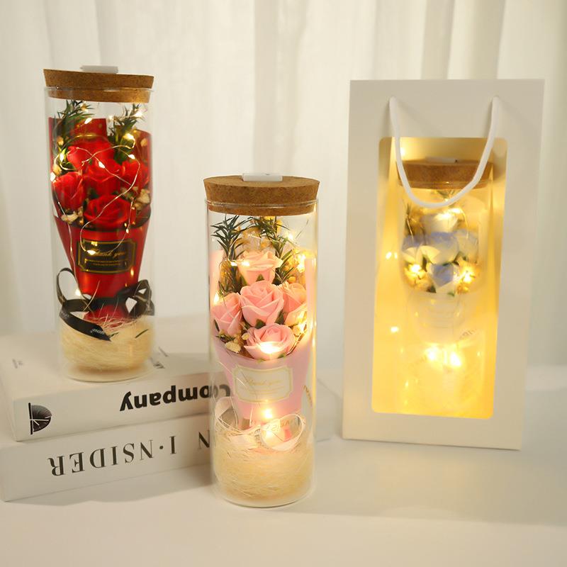 直销新款七夕情人节生日礼物送女友玫瑰花永生花香皂花满天星创意