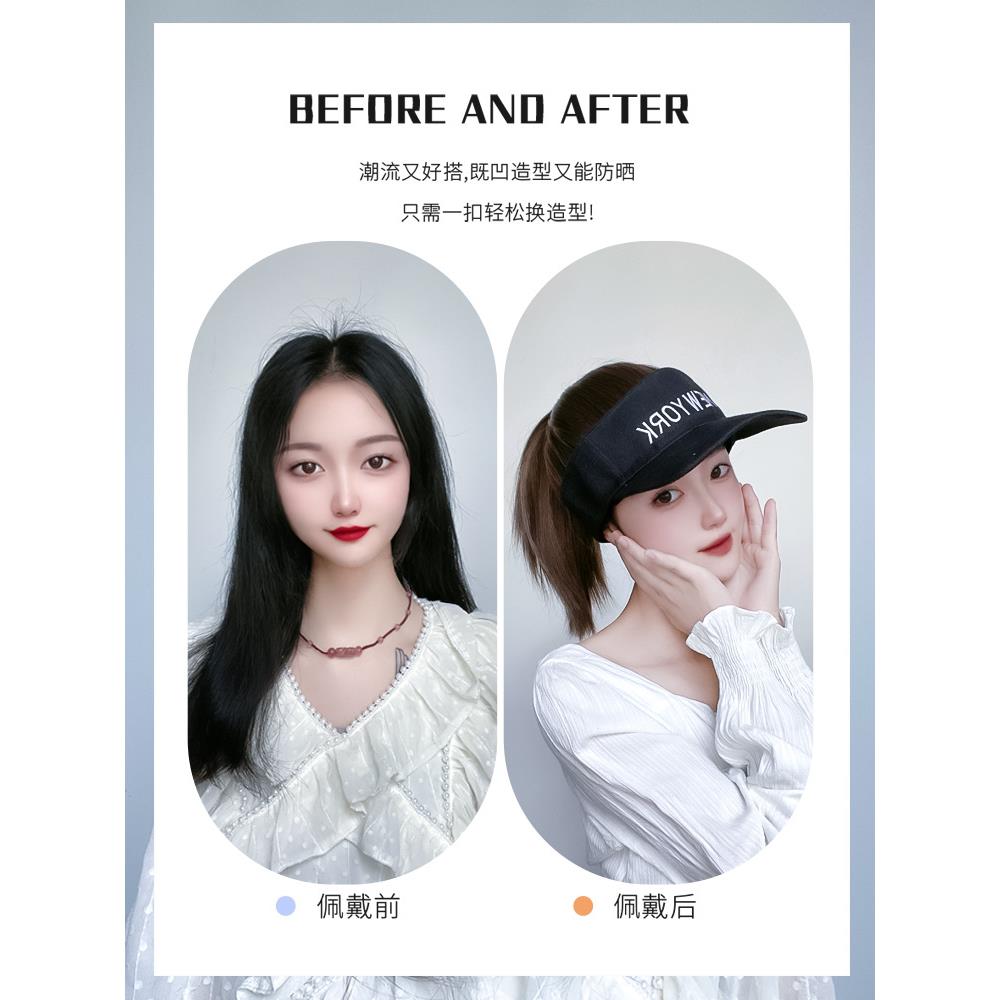 新款直销假发女短发帽子假发一体春夏网红鸭舌帽高马尾直发防晒帽