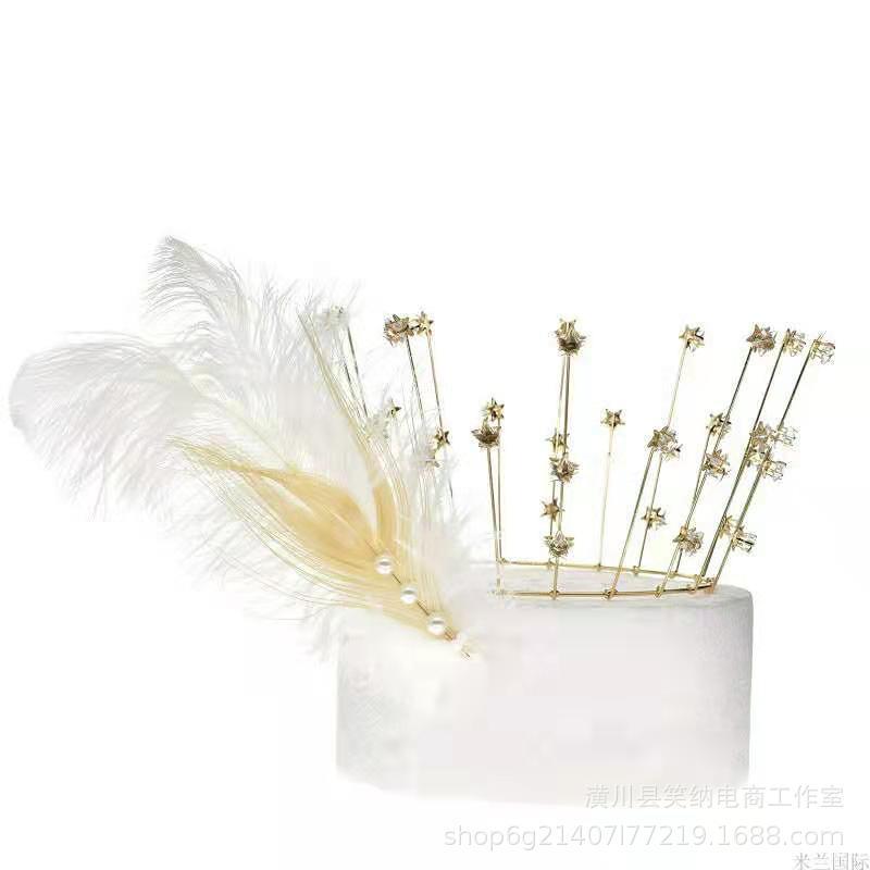 直销新款鸵鸟毛蛋糕装饰插件 唯美烘焙羽毛装饰 白色珍珠鸵鸟毛甜