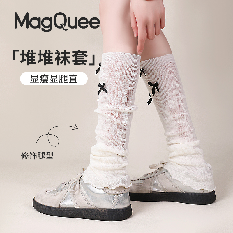 白色堆堆袜套女款夏季薄款jk蝴蝶结中筒袜Y2k辣妹甜美搭配小皮鞋