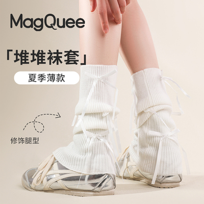 白色堆堆袜套女款夏季薄款袜子Y2k辣妹jk甜美可爱蝴蝶结搭小皮鞋