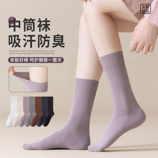 堆堆女袜秋冬舒适学院风纯色中筒袜子女春秋款紫色白色2025新爆款