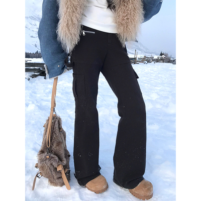 加绒工装裤女直筒垂感加厚微喇裤