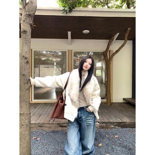 Joeyoo冬季新款设计感两面穿拼接毛领棉服女宽松加厚保暖毛毛外套