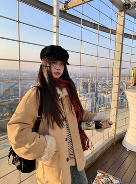 Joeyoo新款设计感超火宽松羊羔毛外套女冬加厚保暖两面穿皮毛一体