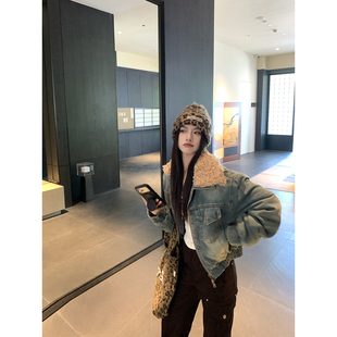 Joeyoo冬季新款宽松设计感毛领牛仔外套女加厚加绒短款超好看棉服