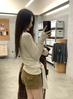 Joeyoo秋冬新款高级感超好看粗花呢毛呢短裤女外穿高腰直筒热裤潮