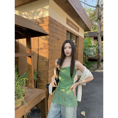 Joeyoo夏季新款设计感拼接蕾丝吊带背心女中长款独特漂亮小衫上衣