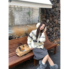 Joeyoo秋冬新款宽松设计感白色高领拉链费尔岛毛衣女外穿开衫外套