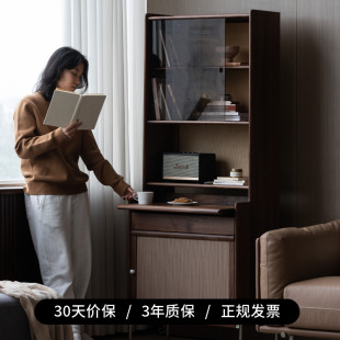 时序书柜 北欧实木落地书柜带玻璃门防尘书架展示柜子 致家家居