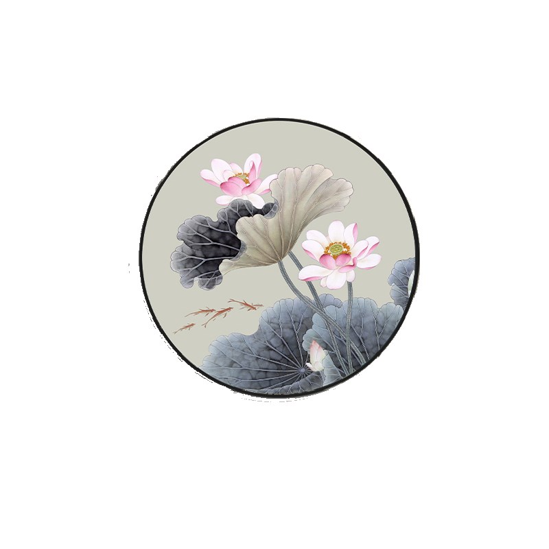 圆形荷花玄关装饰画餐厅客厅背景墙中式挂画走廊过道饭厅酒店壁画图片