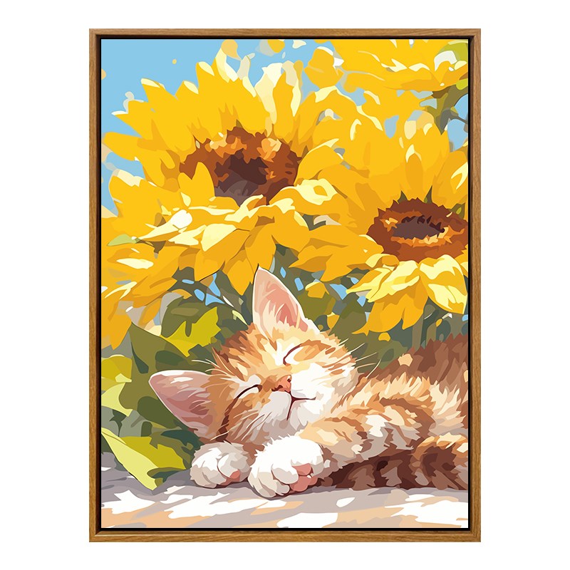 向日葵猫咪数字油画diy油彩画填充手绘丙烯画客厅饭厅装饰手工画图片
