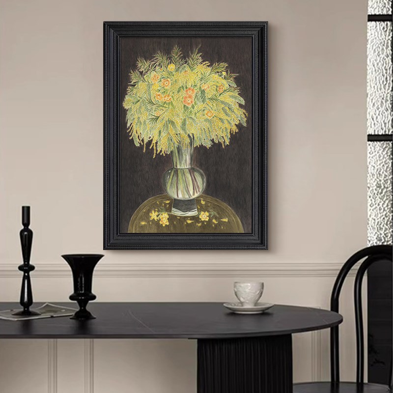 复古手绘油画客厅玄关植物花卉装饰品挂画法式中古风富贵花瓶壁画图片