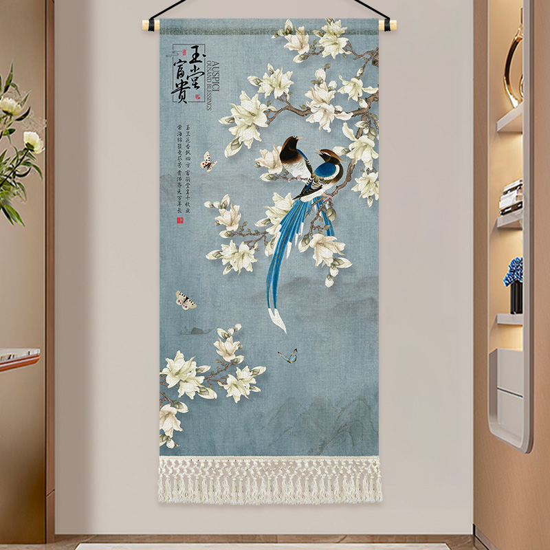 中式挂毯装饰画中国风花鸟布艺挂画茶G室餐厅饭店墙布挂布定制布图片