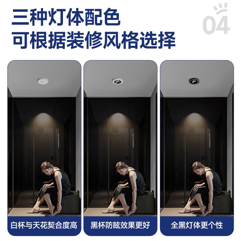 超薄3.5cm明装圆形led射灯全光谱防H眩光免打孔筒灯家用天花斗胆