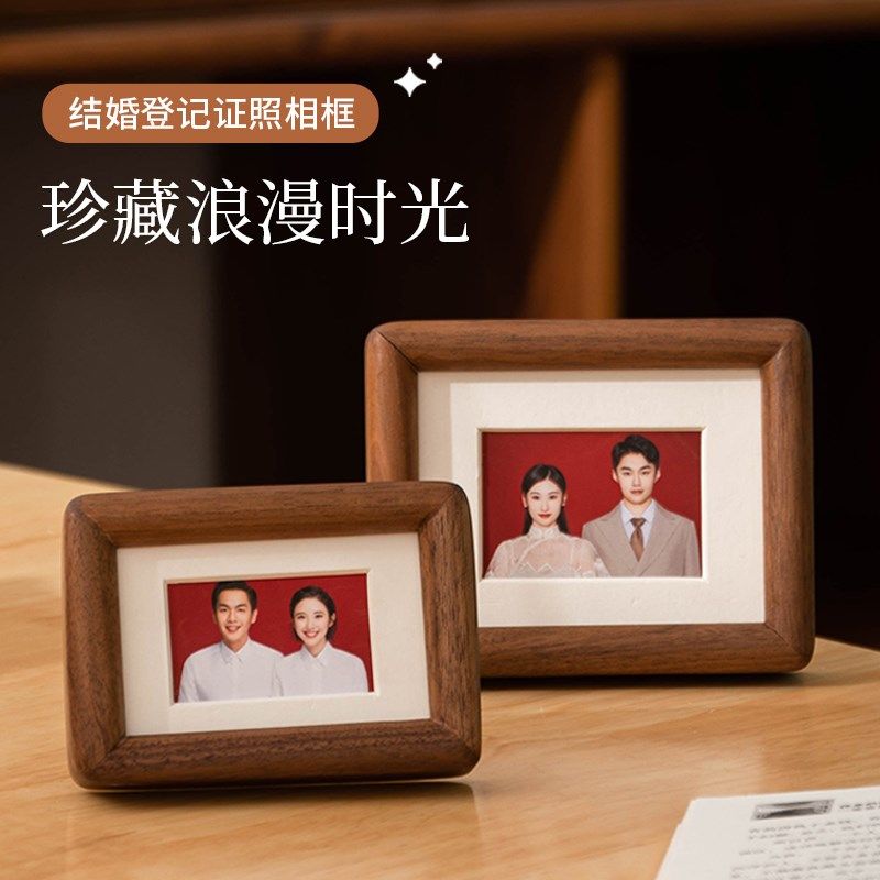 迷你磁吸冰箱贴实木小相框洗v结婚登记照摆台定制diy打印3寸拍立