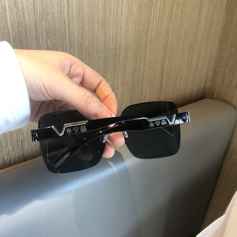 水晶石头太阳眼镜男大框大脸无框多I边形清凉护目开车钓鱼墨镜