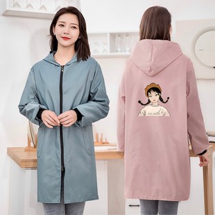 围裙防水防油罩衣男女外H套工作服春秋薄款 家用厨房长袖 正穿衣定